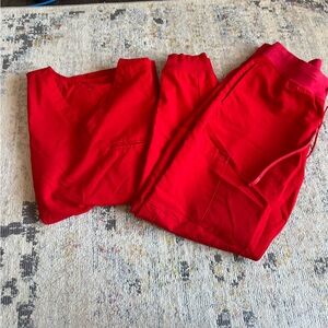 Mandala Bright Red Jogger Scrub Set